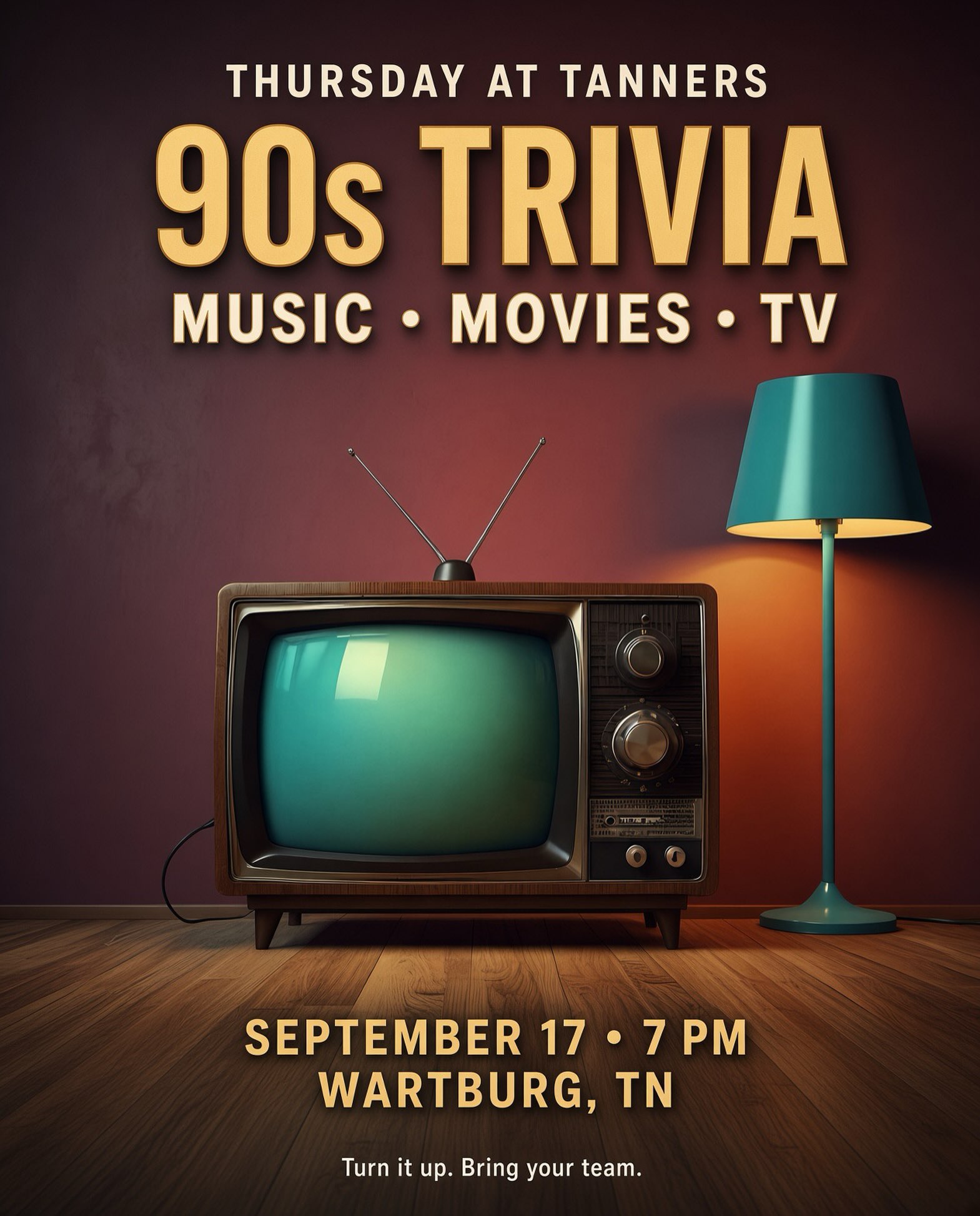 90s Trivia this Thursday at Tanners
Music. Movies. TV shows. The whole decade.
Thursday, Sept 17 • 7 PM
Tanners • Wartburg, TN
Grab a table, grab a team, and see who still knows the theme songs.
#90sTrivia #TriviaNight #TannersWartburg #WartburgTN #90sMusic 90sMovies